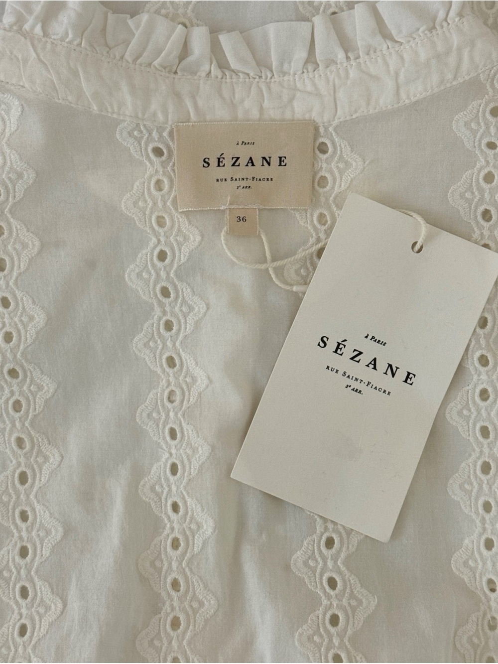 NWT Sezane Maxi White Long-Sleeve Cotton Embroidered Havane Dress - Picture 6 of 7